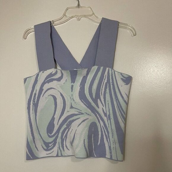 525 America square neck blue swirl stretchy bandage tank top size Medium - Picture 1 of 4